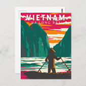 ハロンベイベトナムボートベンダー旅行アートヴィンテージ ポストカード (正面/裏面)