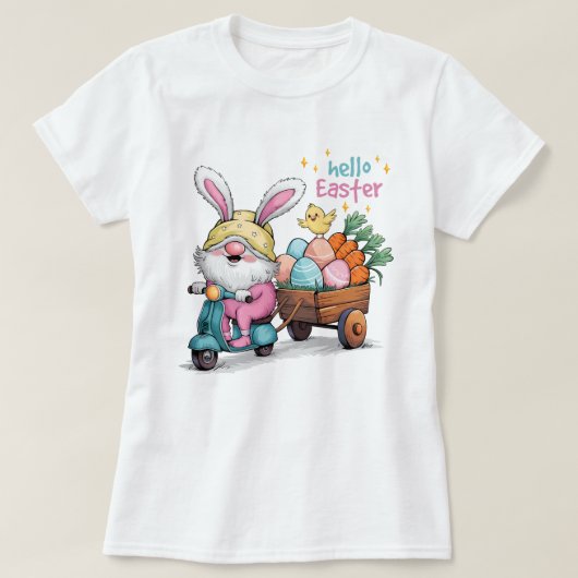 ハローおもしろいイースター格言シャツ、かわいいバニースクーター Tシャツ (デザイン正面)