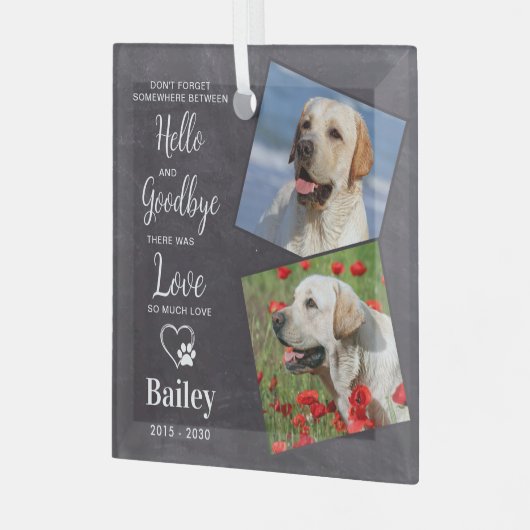 ハローお気に入りのカスタム2フォトペットドッグメモリアル ガラスオーナメント (正面左)