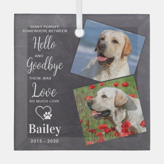 ハローお気に入りのカスタム2フォトペットドッグメモリアル ガラスオーナメント (正面)