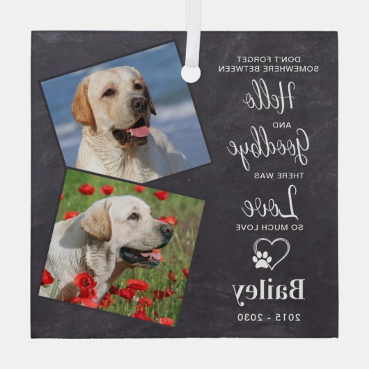 ハローお気に入りのカスタム2フォトペットドッグメモリアル ガラスオーナメント (裏面)