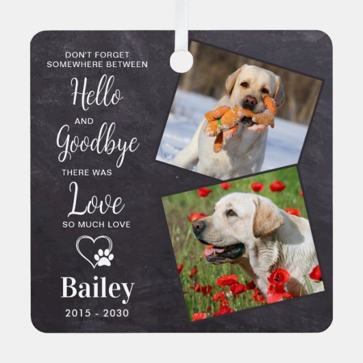 ハローお気に入りのカスタム2フォトペットドッグメモリアル メタルオーナメント (正面)