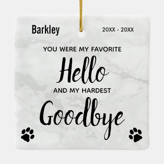 ハローお気に入りのストリーさよならペットモダンメモリアル セラミックオーナメント (裏面)