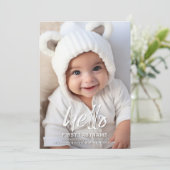 ハローお洒落ブラシ文字ベビーガール写真 案内状 (スタンド正面)