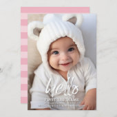 ハローお洒落ブラシ文字ベビーガール写真 案内状 (正面/裏面)