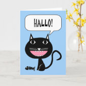 ハローさんドイツ猫と魚の骨 カード (黄色い花)