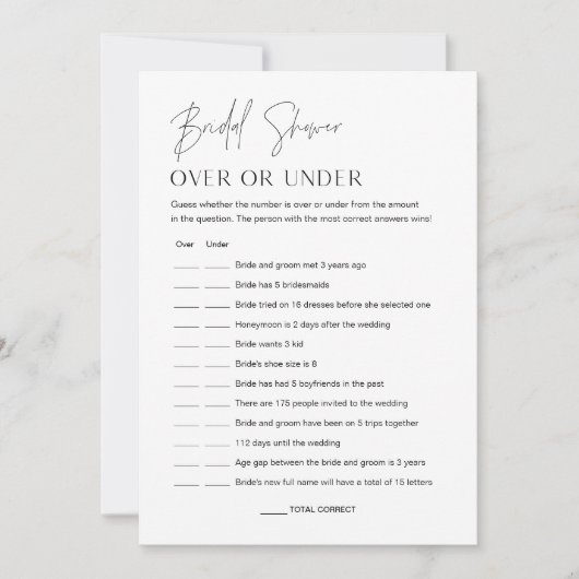 ハローの上または下のブライダルシャワーゲームカード 招待状 (正面)