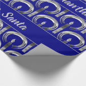 ハローの蝋燭のモダンな濃紺の銀のクリスマス ラッピングペーパー (角)