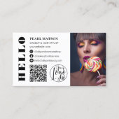 ハローはっきりしたホワイトシックQrフォトロゴのソーシャルメディア 名刺 (正面)