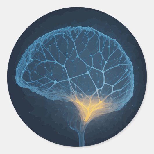 ハローを持つ脳ネットワークイラストレーション ラウンドシール (正面)