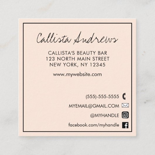 ハローアイドー引用文モダン赤面ピンクタイポグラフィ スクエア名刺 (裏面)