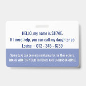 ハローアルジマイマー認識度とエマージェンシー連絡 バッジ (裏面)