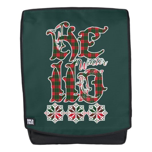 ハローウィンターホリデーレタリングスコットランドパターン バックパック (正面)