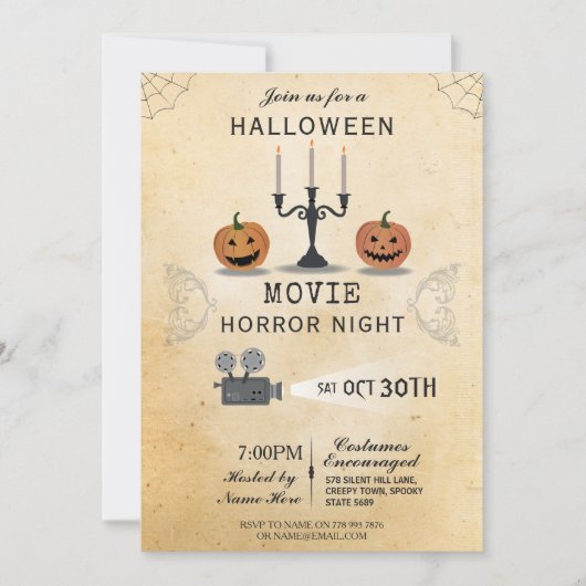 ハローウィンパーティかぼちゃホラー招待状ムービーナイト 招待状 (正面)