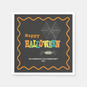 ハローウィンパーティかわいいスパイダーカラフルタイポグラフィ スタンダードカクテルナプキン (正面)