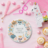 ハローウィンパーティかわいいトリックまたはトリートスカル花 ペーパープレート (パーティー)
