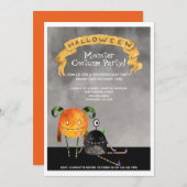 ハローウィンパーティかわいいモンスター 招待状 (正面/裏面)