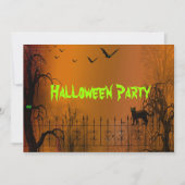 ハローウィンパーティこうもりとブラックキャット招待状 招待状 (正面)