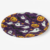 ハローウィンパーティこうもりカボチャ怖いパターンパープル ペーパープレート (アングル)