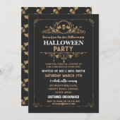 ハローウィンパーティこうもりスカルブラックゴシックフレーム 招待状 (正面/裏面)
