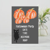 ハローウィンパーティのかわいいカボチャと黒猫 招待状 (スタンド正面)