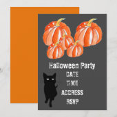 ハローウィンパーティのかわいいカボチャと黒猫 招待状 (正面/裏面)