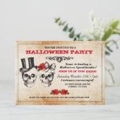 ハローウィンパーティのスカルのバラの恐怖衣裳の招待 招待状 (スタンド正面)