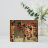 ハローウィンパーティのハロウィーンのカボチャのちょうちんのカボチャ黒猫 シーズンポストカード (スタンド正面)