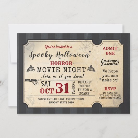 ハローウィンパーティのホラー映画夜フィルムのチケット 招待状 (正面)