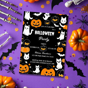 ハローウィンパーティのレトロな猫たち幽霊 招待状