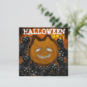 ハローウィンパーティの招待状のカボチャ猫の顔 招待状 (スタンド正面)