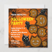 ハローウィンパーティの招待状のカボチャ猫の顔 招待状 (裏面)