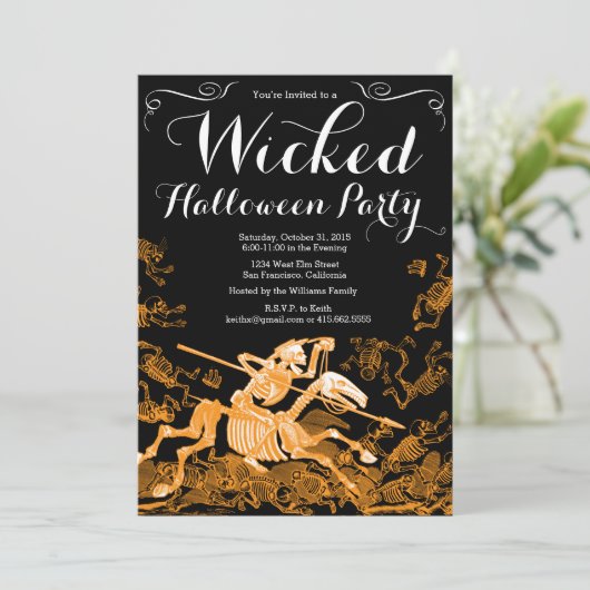 ハローウィンパーティの招待状: ヴィンテージの骨組 招待状 (スタンド正面)