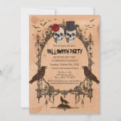 ハローウィンパーティの招待。 素朴な砂糖のスカル 招待状 (正面)