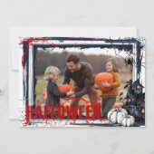 ハローウィンパーティの白いフレームとカボチャ写真 招待状 (正面)