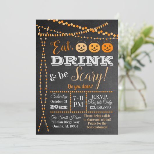 ハローウィンパーティの黒板食べの飲み物が怖い 招待状 (スタンド正面)