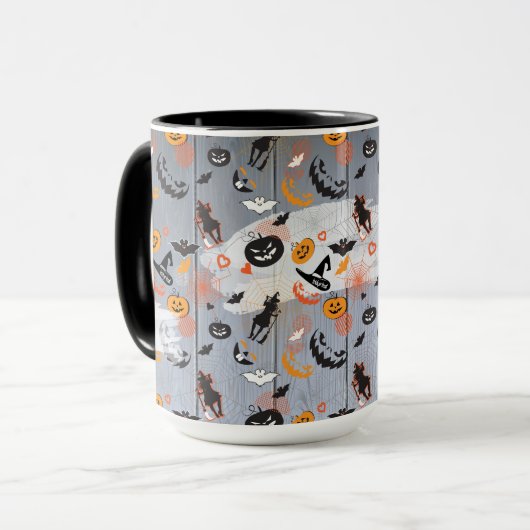 ハローウィンパーティの"御馳走またはトリック"の木製の中二階のデザイン マグカップ (正面左)