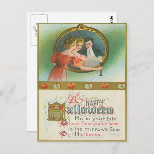 ハローウィンパーティりんご占いヴィンテージ ポストカード (正面/裏面)