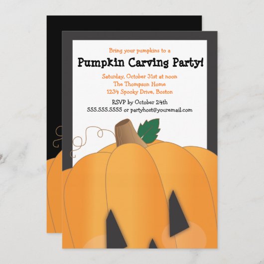 ハローウィンパーティを切り分ける不気味でかわいいカボチャ 招待状 (正面/裏面)