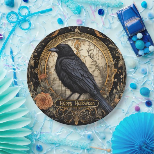 ハローウィンパーティイブブラッククロウオレンジ色の花 ペーパープレート (パーティー)
