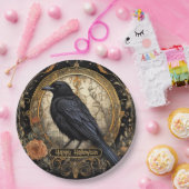 ハローウィンパーティイブブラッククロウオレンジ色の花 ペーパープレート (パーティー)