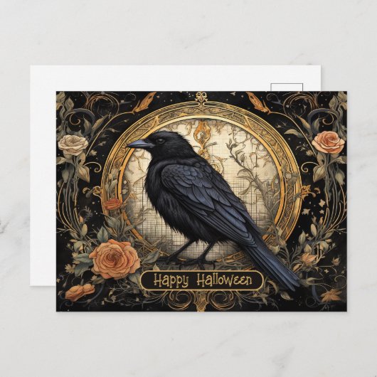 ハローウィンパーティイブブラッククロウオレンジ色の花 ポストカード (正面/裏面)