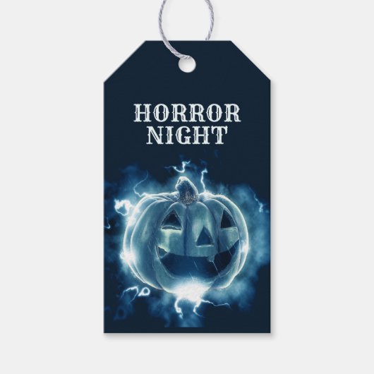 ハローウィンパーティイブブルーパンプキンホラー ギフトタグ (正面)