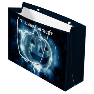 ハローウィンパーティイブブルーパンプキンホラー ラージペーパーバッグ