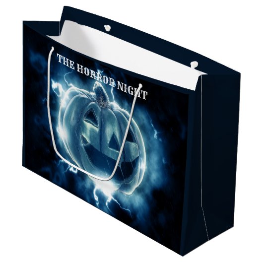ハローウィンパーティイブブルーパンプキンホラー ラージペーパーバッグ (正面アングル)