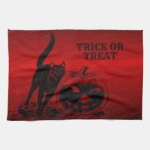 ハローウィンパーティイブーブラックキャットカボチャレッド怖 キッチンタオル (横)