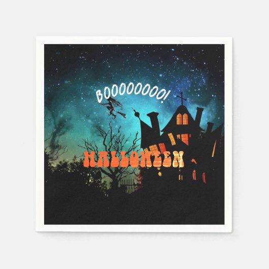 ハローウィンパーティウィッチズダークハウスオレンジ スタンダードカクテルナプキン (正面)