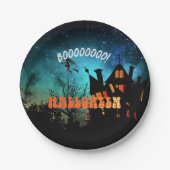 ハローウィンパーティウィッチズダークハウスオレンジ ペーパープレート (正面)