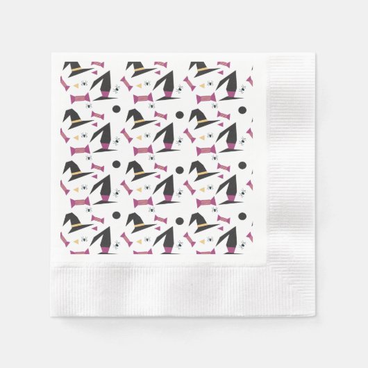 ハローウィンパーティウィッチハットキャンディスパイダース 縁ありカクテルナプキン (正面)