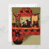 ハローウィンパーティウィッチブラックキャットクレセントムーン シーズンポストカード (正面/裏面)